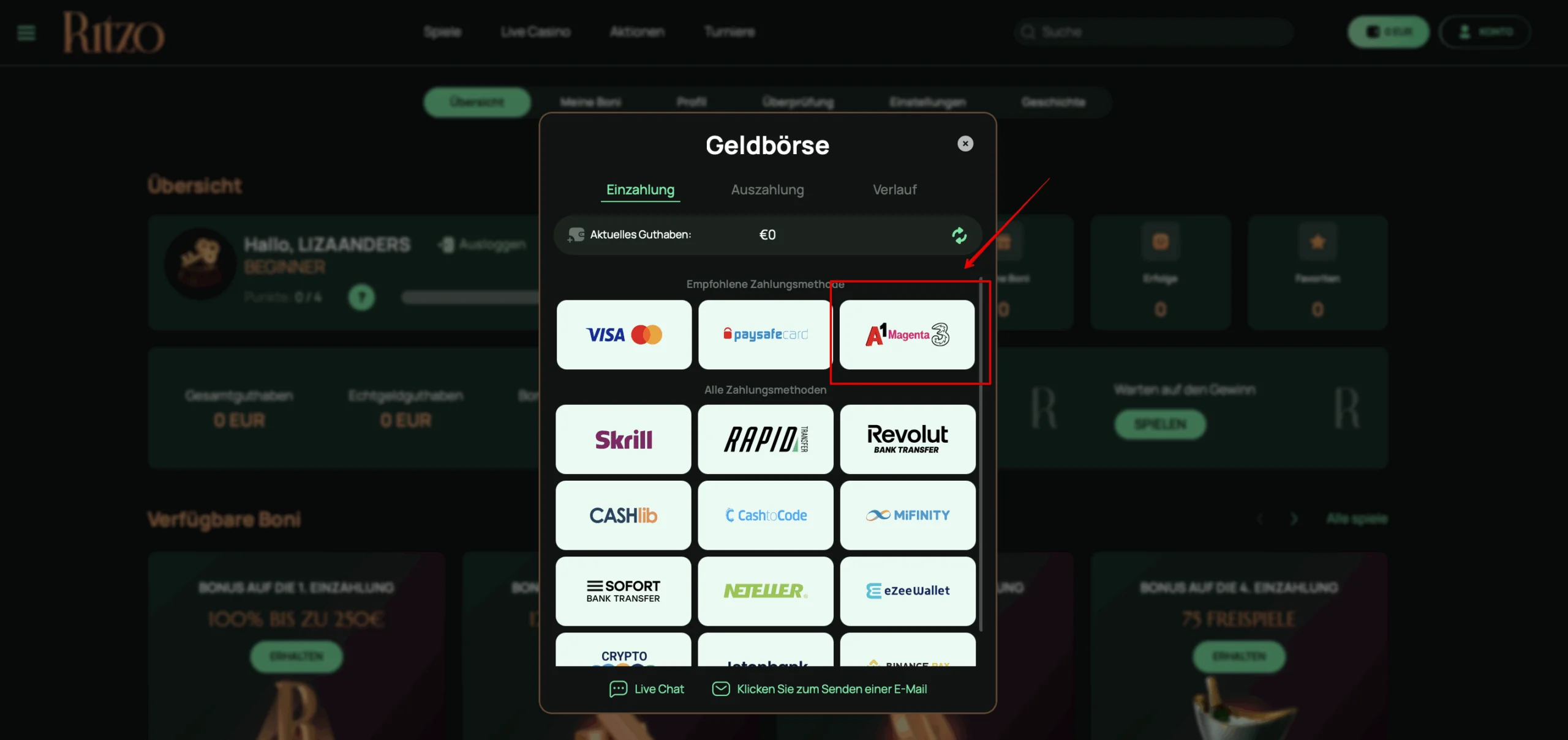 Ritzo Casino Zahlung